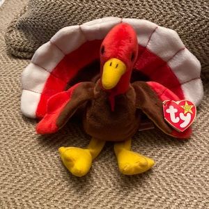 Ty Beanie Baby Brown Red Yellow Gobbles Turkey with Tag